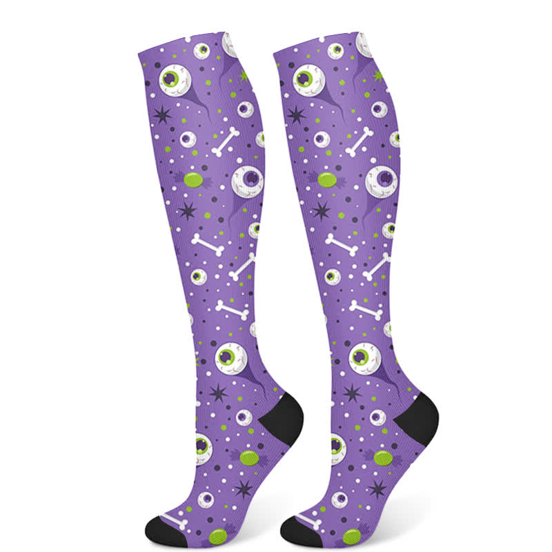 Halloween Creative Skull Print Compression Socks(3 Pairs) - Purple(1 Pair) - S/M - image 8