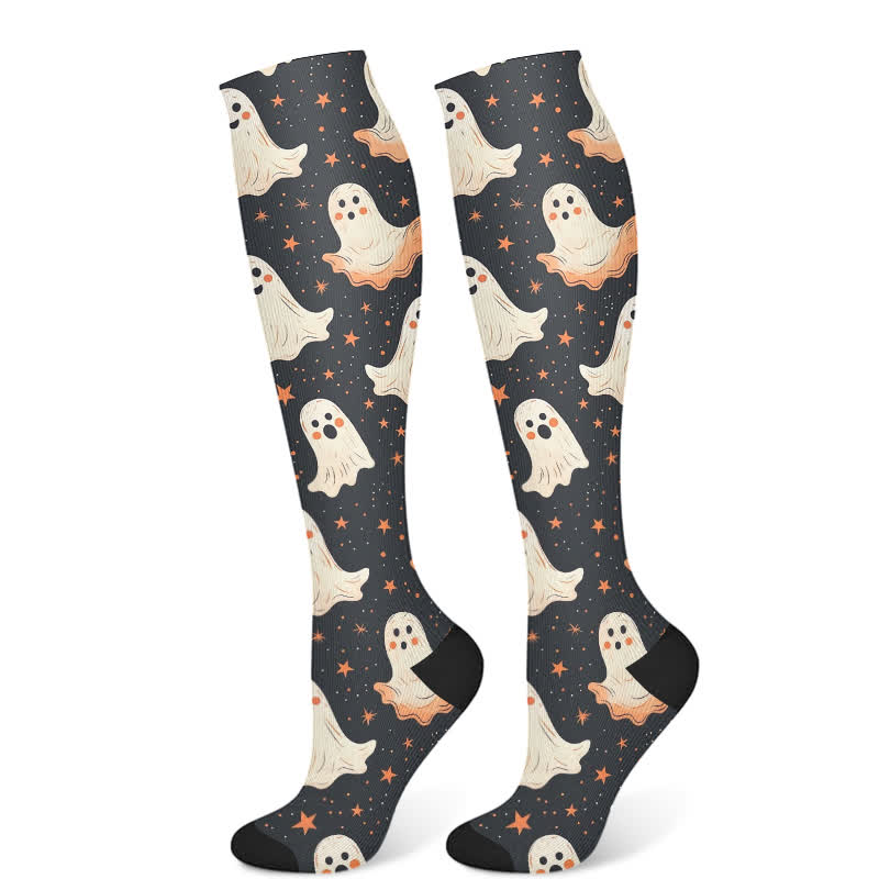 Halloween Cute Ghost Cat Print Compression Socks(3 Pairs) - Black(1 Pair) - S/M - image 6