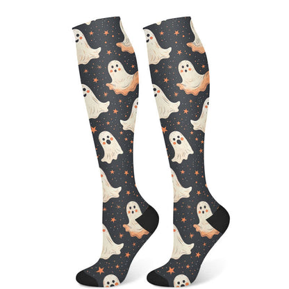 Halloween Cute Ghost Cat Print Compression Socks(3 Pairs) - Black(1 Pair) - S/M - image 6