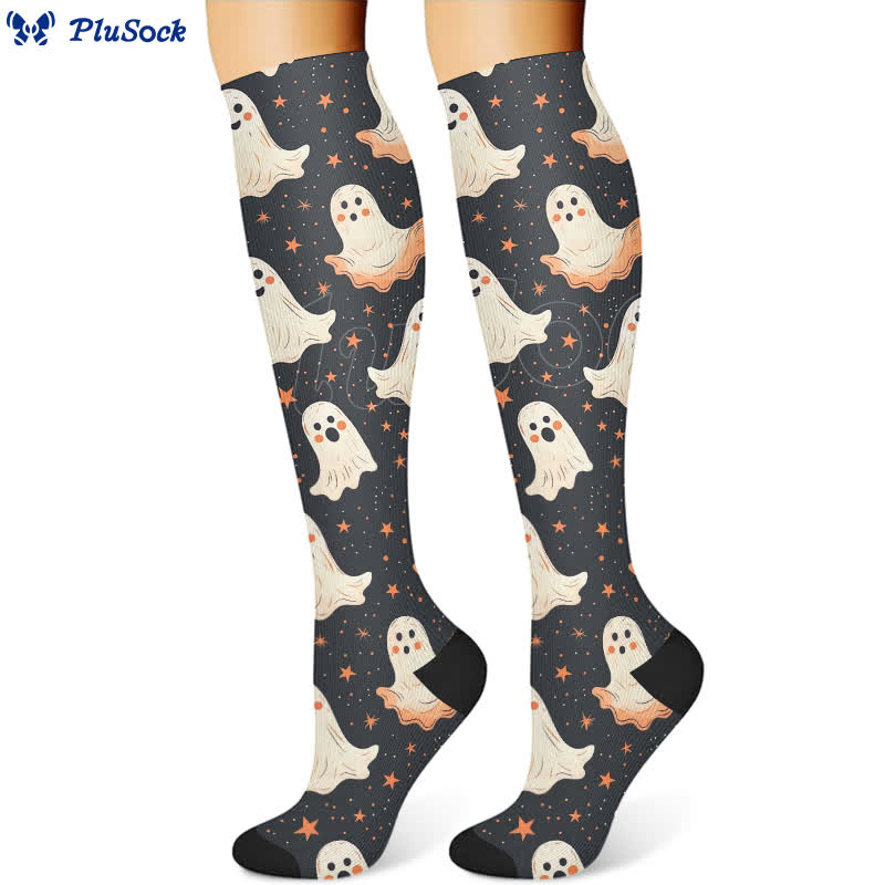 Halloween Cute Ghost Cat Print Compression Socks(3 Pairs) - image 2