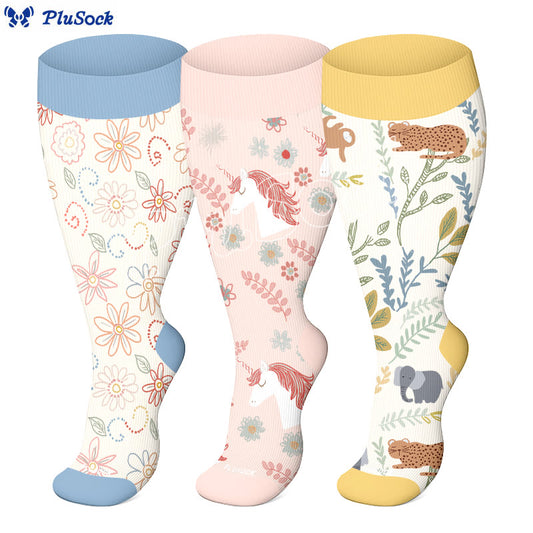 Plus Size Abstract Unicorn Compression Socks(3 Pairs) - image 1