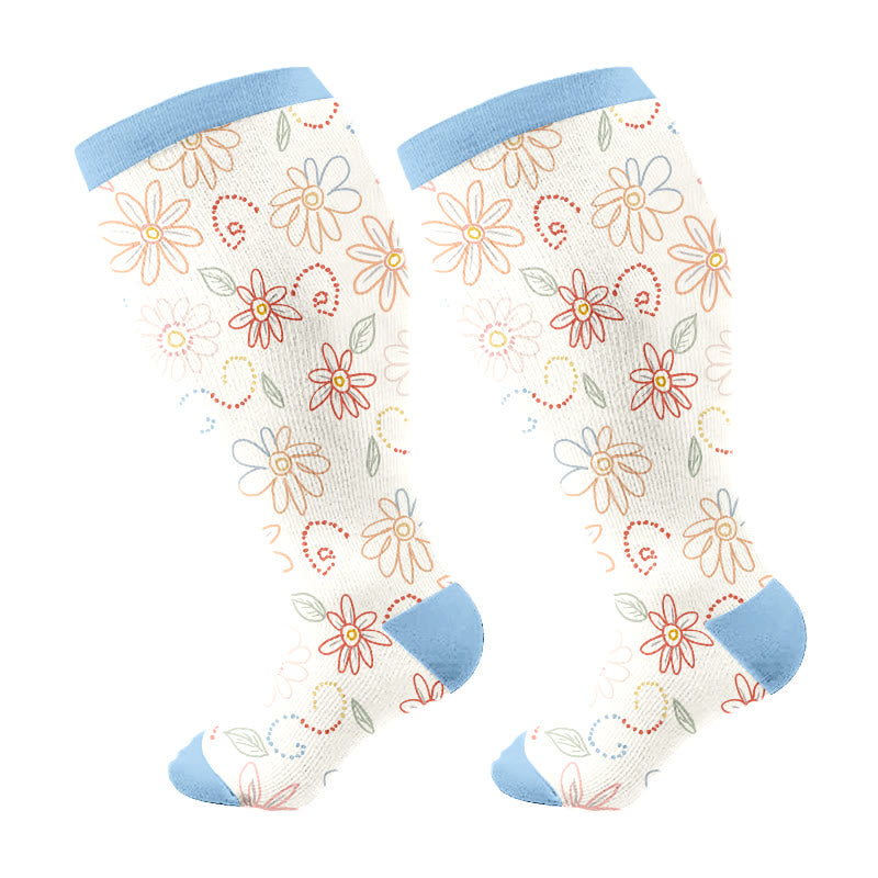 Plus Size Abstract Unicorn Compression Socks(3 Pairs) - Blue(1 Pair) - 4XL - image 8
