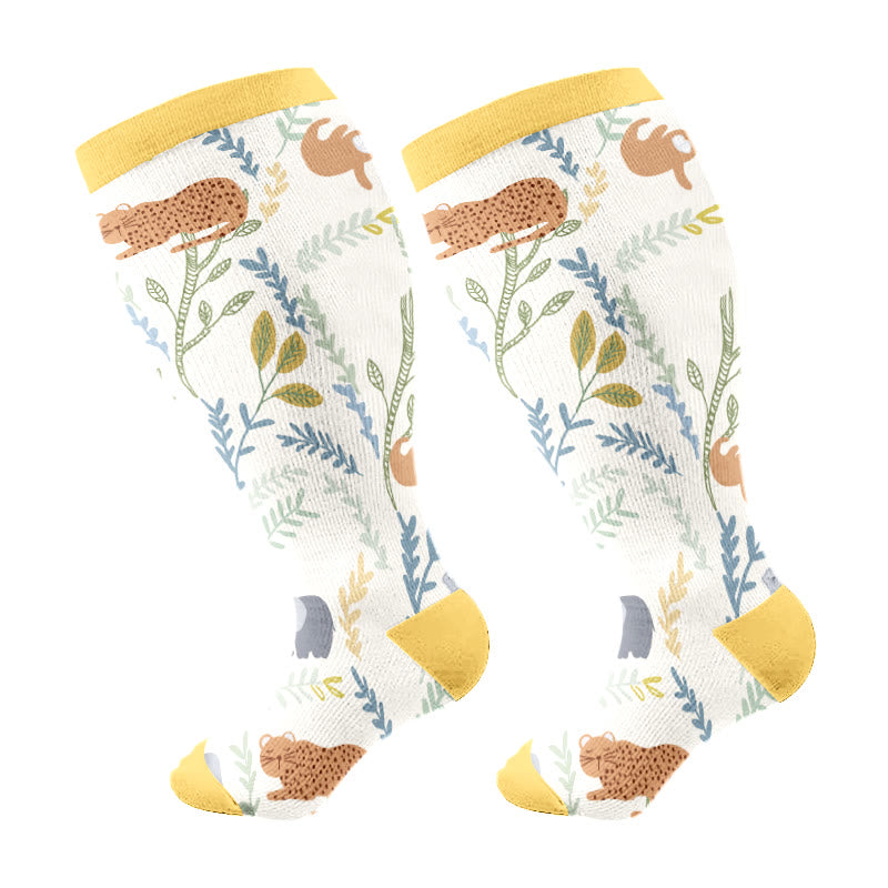 Plus Size Abstract Unicorn Compression Socks(3 Pairs) - Yellow(1 Pair) - 4XL - image 6