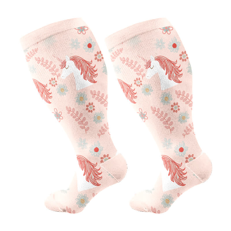 Plus Size Abstract Unicorn Compression Socks(3 Pairs) - Pink(1 Pair) - 4XL - image 7