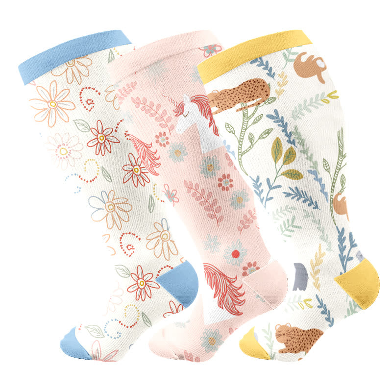 Plus Size Abstract Unicorn Compression Socks(3 Pairs) - Multicolor - 4XL - image 2
