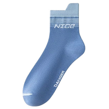 Striped Letter Print Cotton Ankle Compression Socks(5 Pairs) - Light Blue - EU39-44(US6-10) - image 11