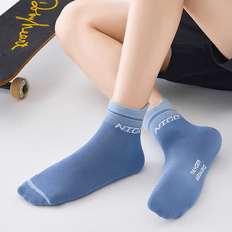 Striped Letter Print Cotton Ankle Compression Socks(5 Pairs) - image 10