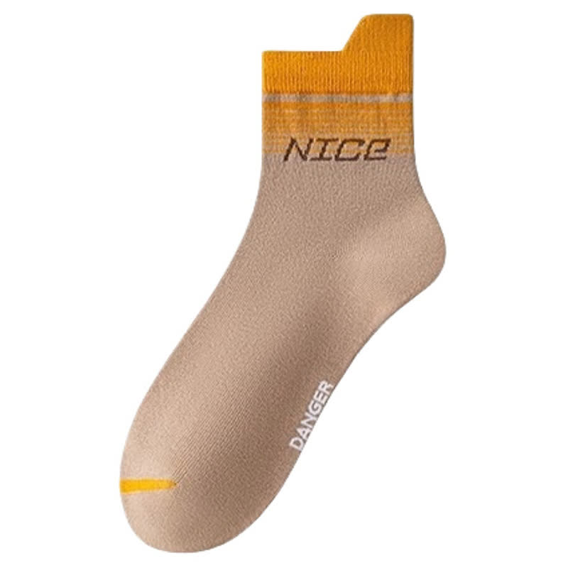 Striped Letter Print Cotton Ankle Compression Socks(5 Pairs) - Khaki - EU39-44(US6-10) - image 12
