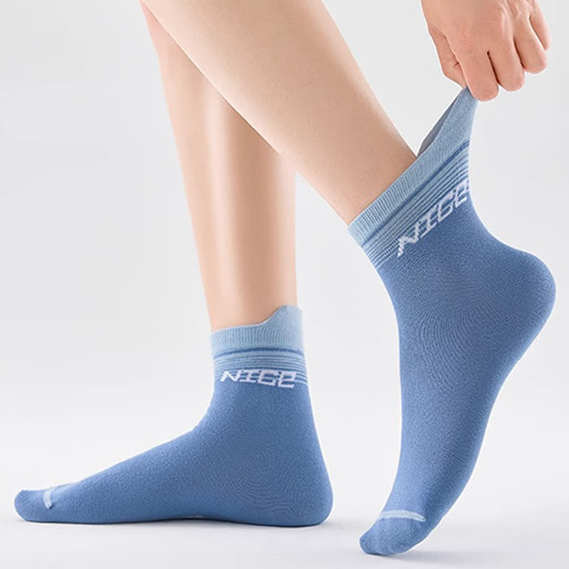 Striped Letter Print Cotton Ankle Compression Socks(5 Pairs) - image 9