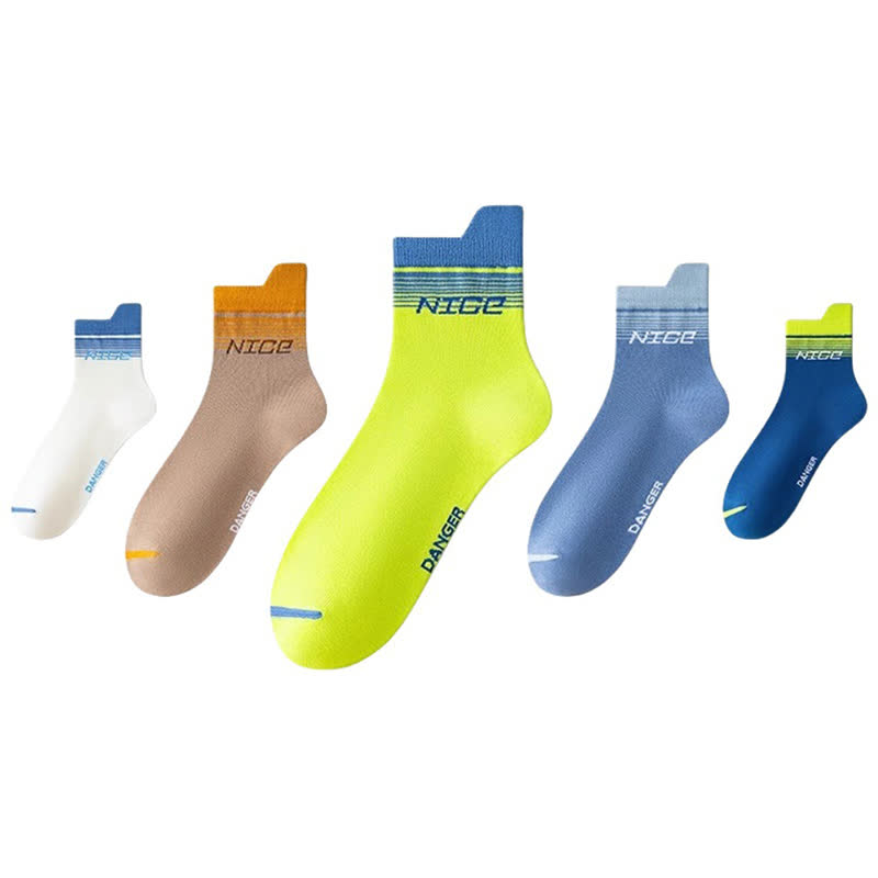 Striped Letter Print Cotton Ankle Compression Socks(5 Pairs) - Multicolor - EU39-44(US6-10) - image 3