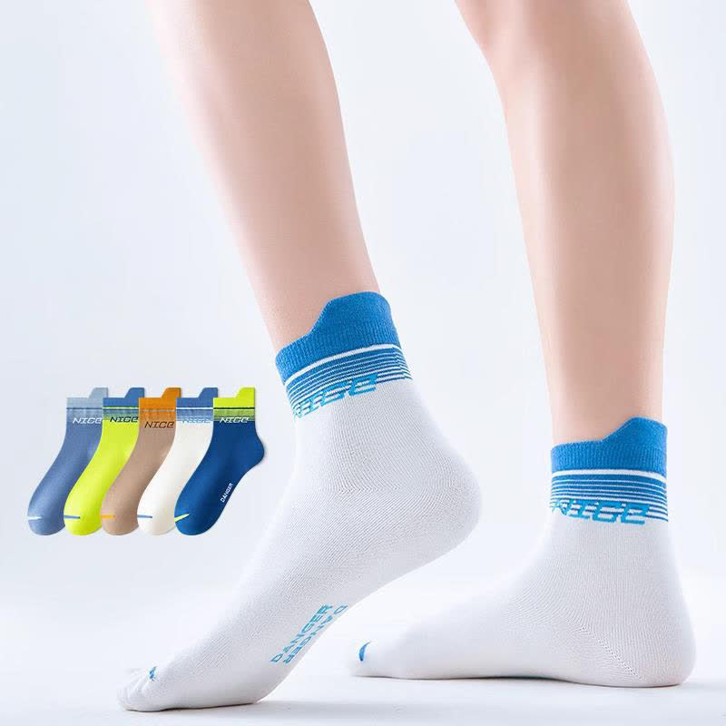 Striped Letter Print Cotton Ankle Compression Socks(5 Pairs) - image 2