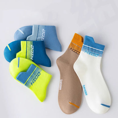 Striped Letter Print Cotton Ankle Compression Socks(5 Pairs) - image 4