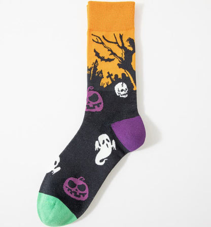 Plus Size Halloween Spooky Print Quarter Socks(5 Pairs) - Yellow - EU41-46(US7.5-12) - image 8