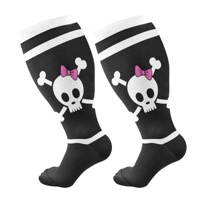 Plusock Plus Size Halloween Fun Skull Print Compression Socks - A - 4XL - image 9