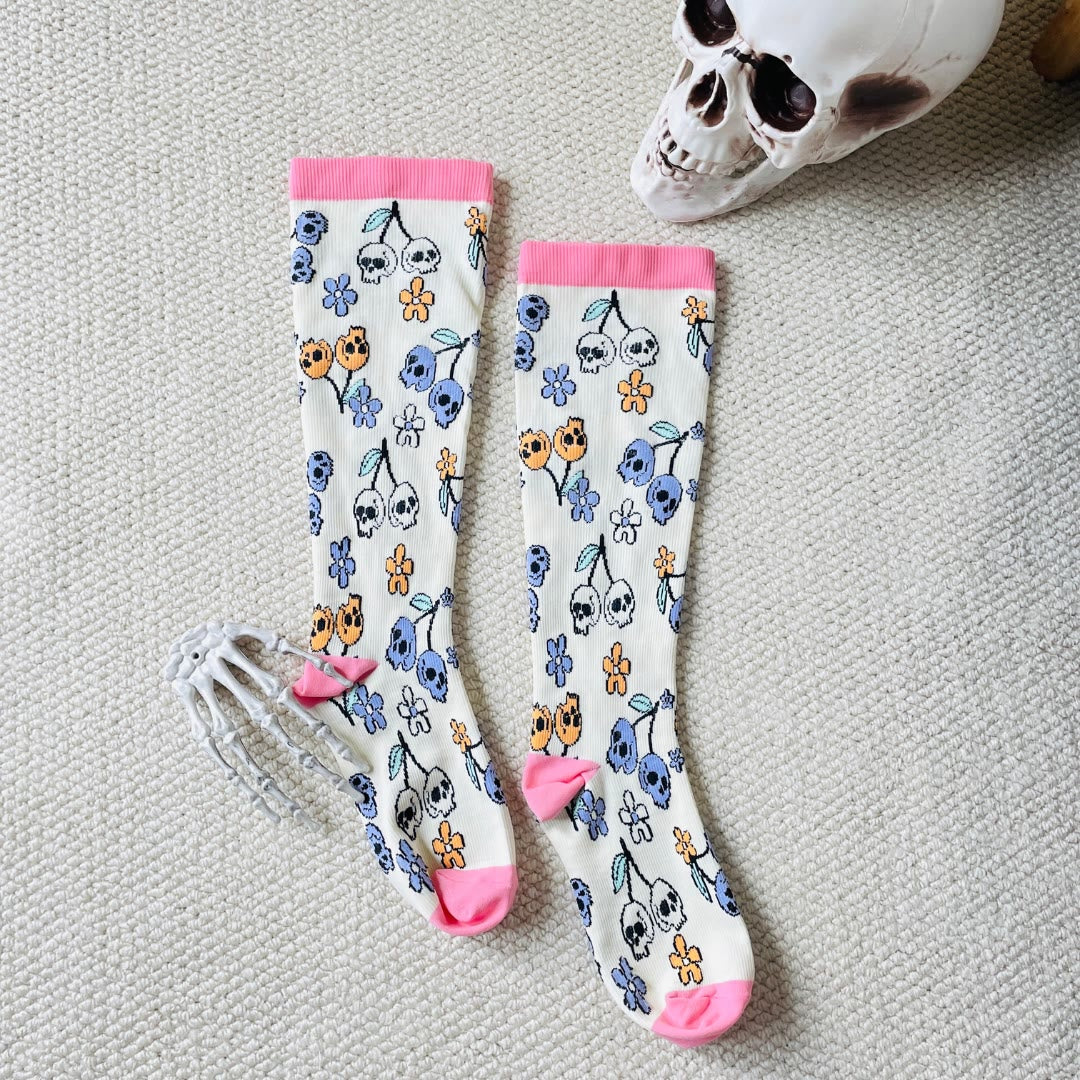 Plusock Plus Size Halloween Floral Skull  Series Compression Socks(3 Pairs) - image 1