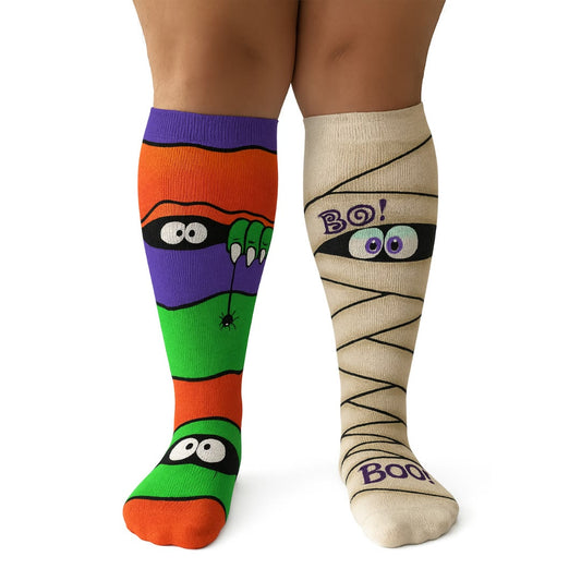Plus Size Spooky Odd Pair Compression Socks - Mismatched Pair - 4XL - image 1