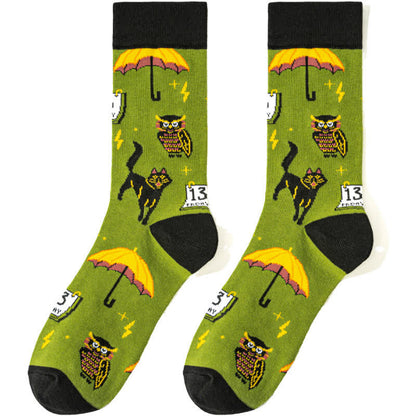 Plus Size Halloween Cute Cartoon Print Quarter Socks(8 Pairs) - Green - EU39-45(US6-11) - image 16