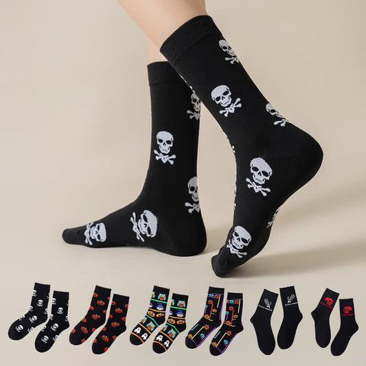 Plus Size Halloween Fun Pumpkin Skull Quarter Socks(6 Pairs) - image 1