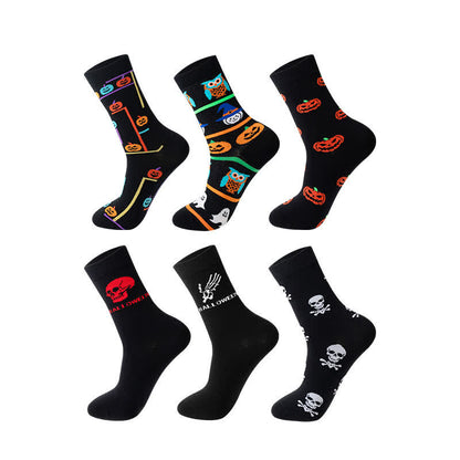 Plus Size Halloween Fun Pumpkin Skull Quarter Socks(6 Pairs) - image 3