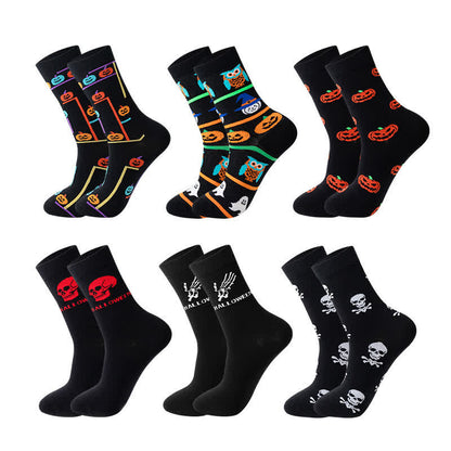 Plus Size Halloween Fun Pumpkin Skull Quarter Socks(6 Pairs) - Black - Set - EU36-44(US4-10) - image 2