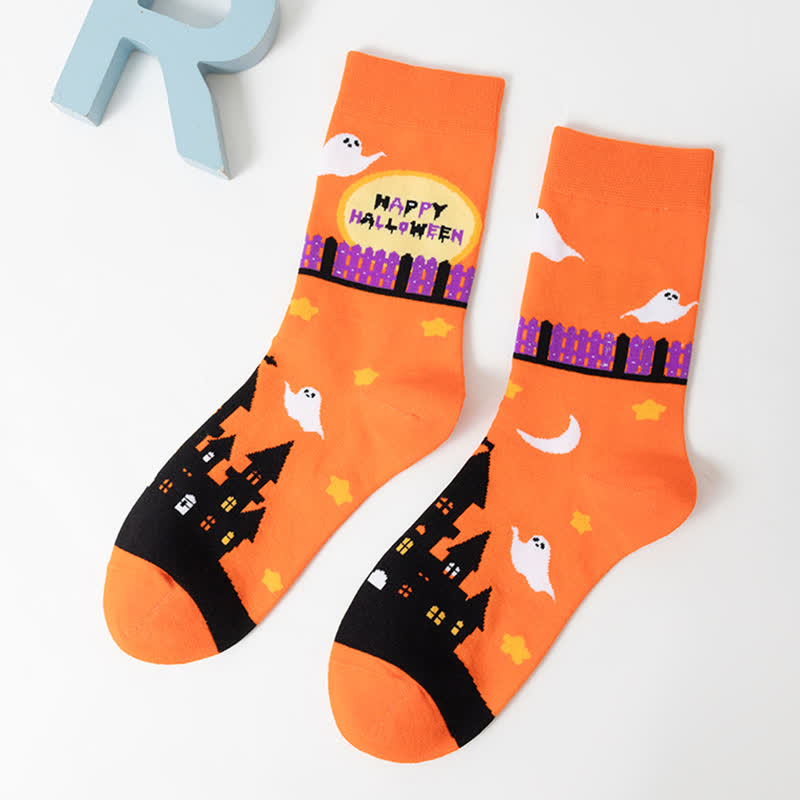 Plus Size Halloween Cute Cat Ghost Quarter Socks(6 Pairs) - Orange - EU36-44(US4-10) - image 9