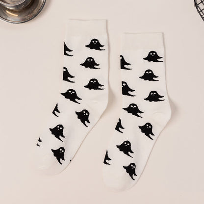 Plus Size Halloween Creative Skull Bat Quarter Socks(4 Pairs) - White-B - EU36-44(US4-10) - image 14