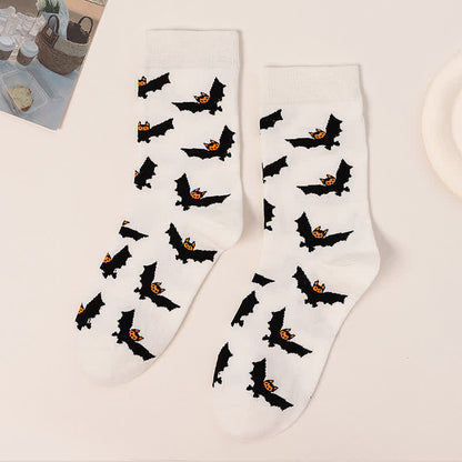 Plus Size Halloween Creative Skull Bat Quarter Socks(4 Pairs) - White-A - EU36-44(US4-10) - image 11