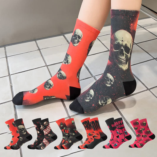 Halloween 3D Digital Skull Print Quarter Socks(6 Pairs) - image 1