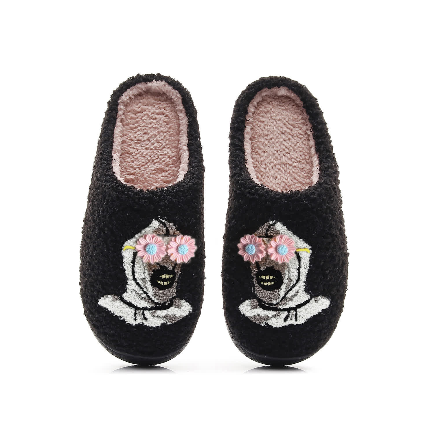 Halloween Skull Slippers with Flower Glasses - Black - Pink - EU44-45(US10-11) - image 14