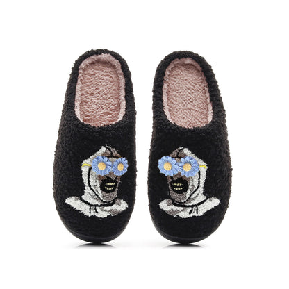 Halloween Skull Slippers with Flower Glasses - Black - Blue - EU44-45(US10-11) - image 13