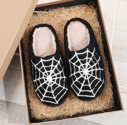 Plus Size Halloween Spider Web Print Slippers - Black - EU44-45(US10-11) - image 2