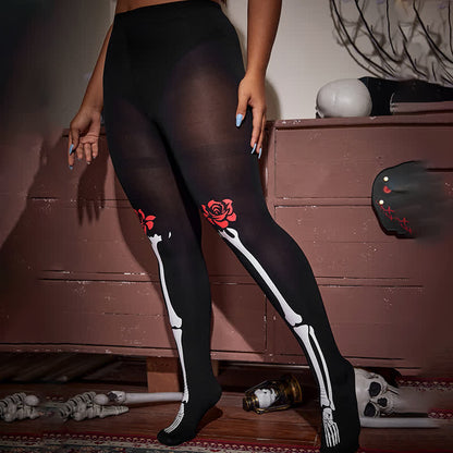 Halloween Skull Rose Print Pantyhose - image 1