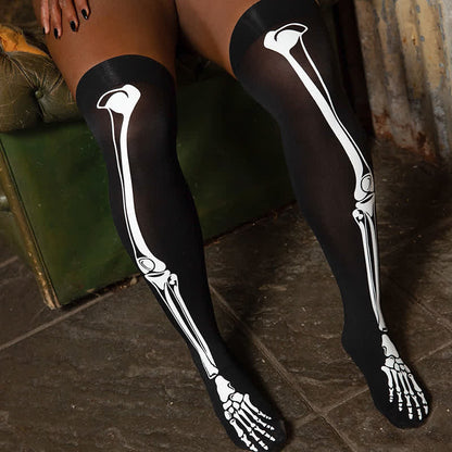 Halloween Skull Print Thigh High Stockings - image 2