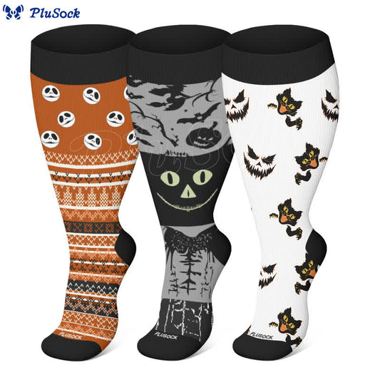 Plus Size Halloween Skull Cat Series Compression Socks(3 Pairs) - image 1