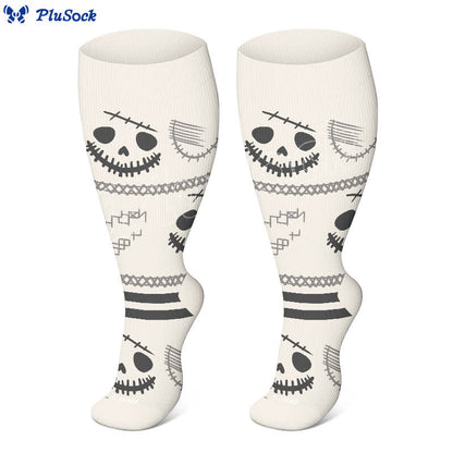 Plus Size Halloween Cute Bat Cat Print Compression Socks(3 Pairs) - image 4