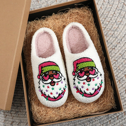 Plus Size Christmas Santa Claus Print Slippers - White - EU44-45(US10-11) - image 2