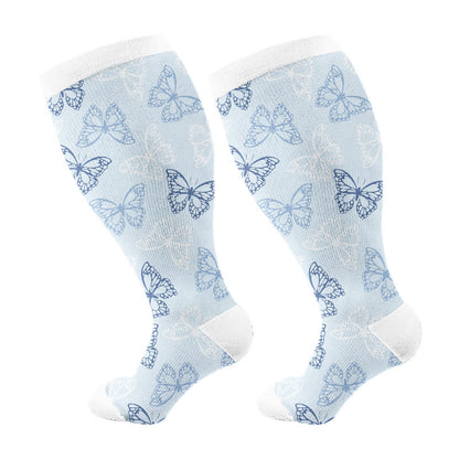 Plus Size Butterfly Flower Series Compression Socks(3 Pairs) - Blue(1 Pair) - 4XL - image 6