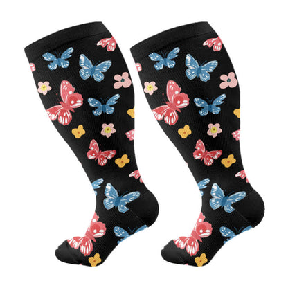 Plus Size Butterfly Flower Series Compression Socks(3 Pairs) - Black(1 Pair) - 4XL - image 7