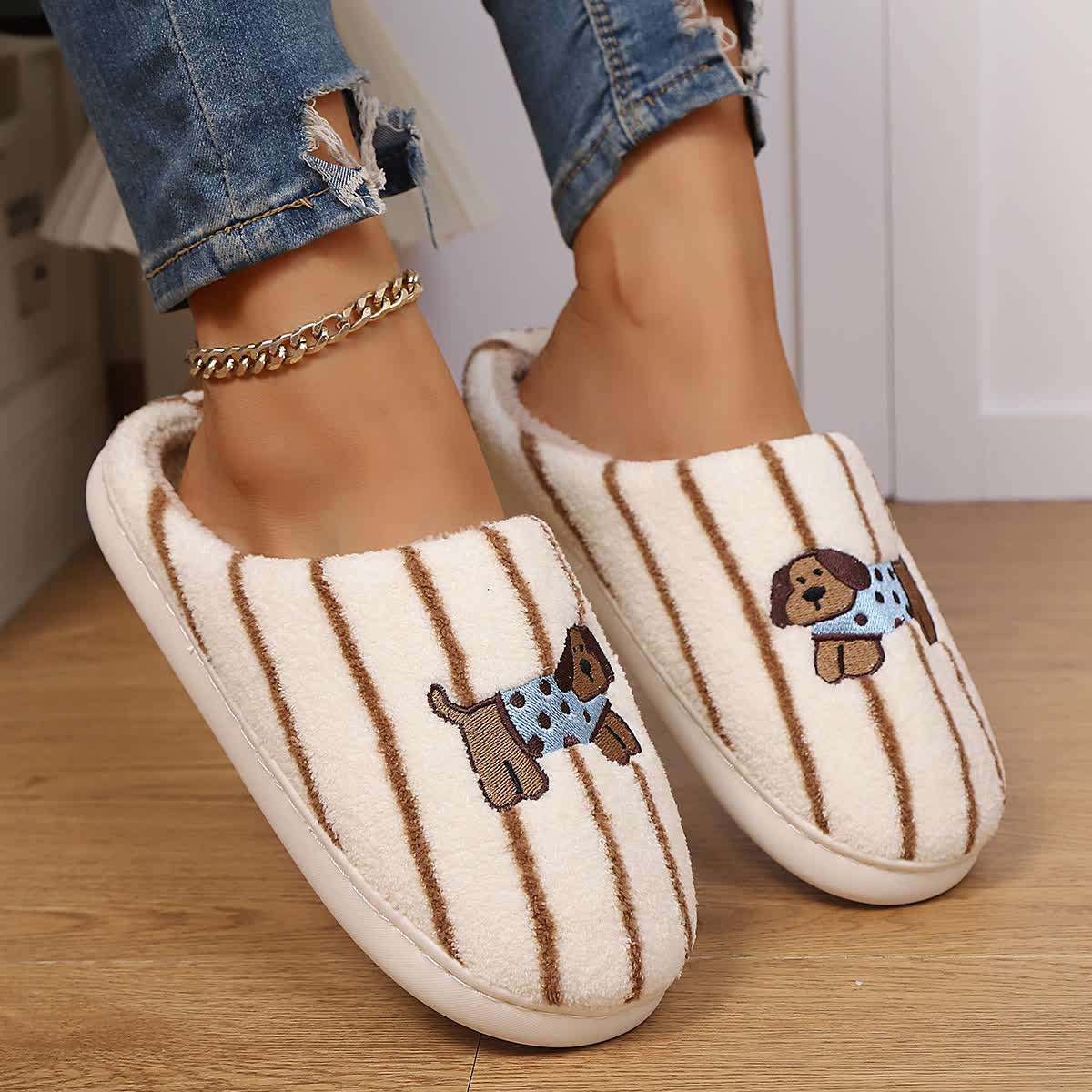 Striped Dog Print Slippers - image 4