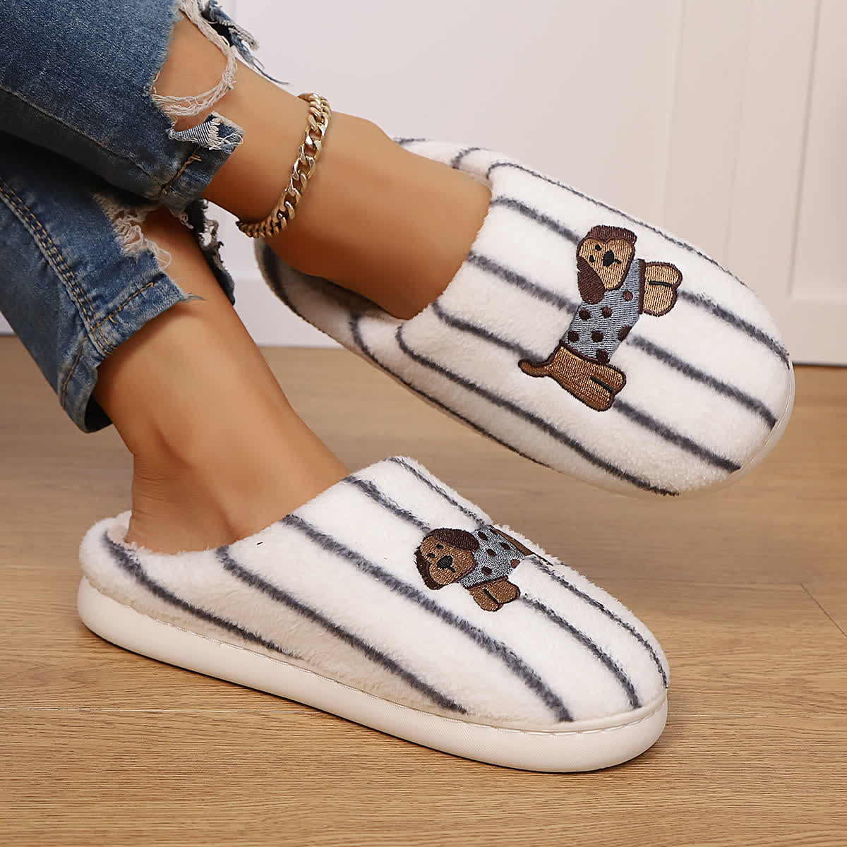 Striped Dog Print Slippers - image 10