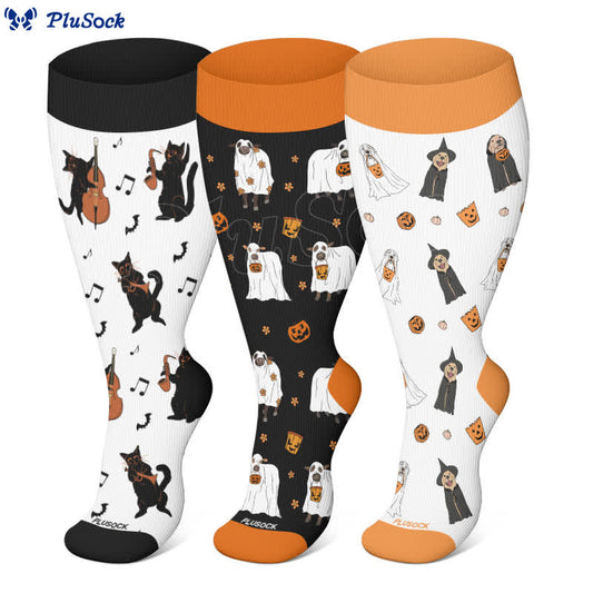 Plus Size Halloween Cute Animal Print Compression Socks(3 Pairs) - image 1