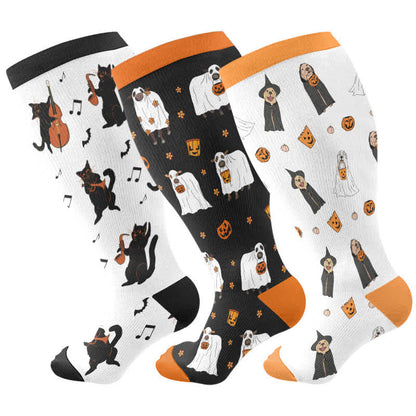 Plus Size Halloween Cute Animal Print Compression Socks(3 Pairs) - Multicolor - 4XL - image 5