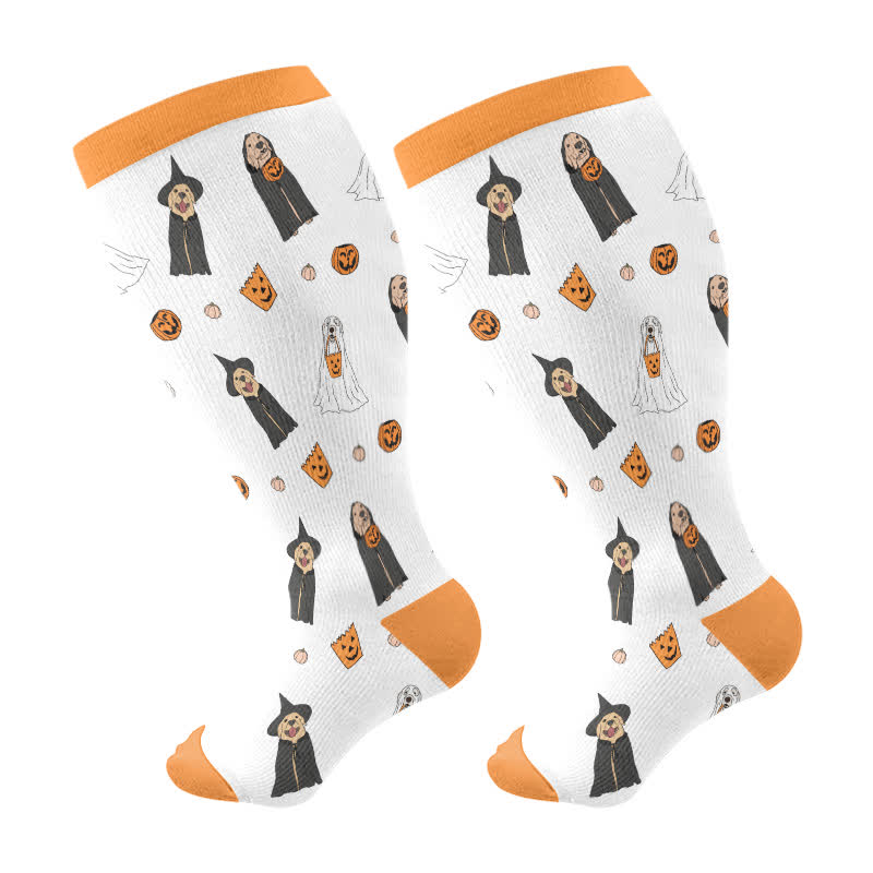 Plus Size Halloween Cute Animal Print Compression Socks(3 Pairs) - Orange(1 Pair) - 4XL - image 8