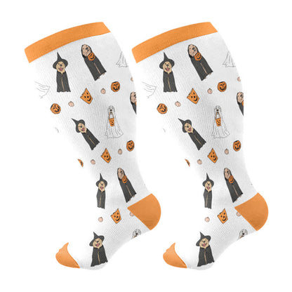 Plus Size Halloween Cute Animal Print Compression Socks(3 Pairs) - Orange(1 Pair) - 4XL - image 8