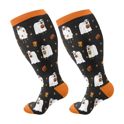 Plus Size Halloween Cute Animal Print Compression Socks(3 Pairs) - Black(1 Pair) - 4XL - image 7