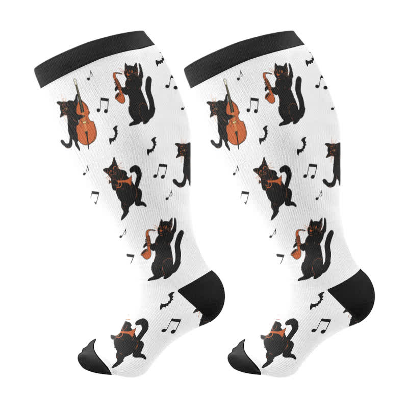 Plus Size Halloween Cute Animal Print Compression Socks(3 Pairs) - White(1 Pair) - 4XL - image 6