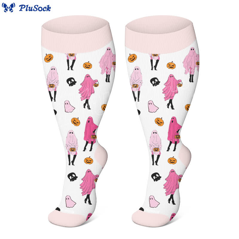 Plus Size Halloween Fantasy Ghost Print Compression Socks(3 Pairs) - image 3