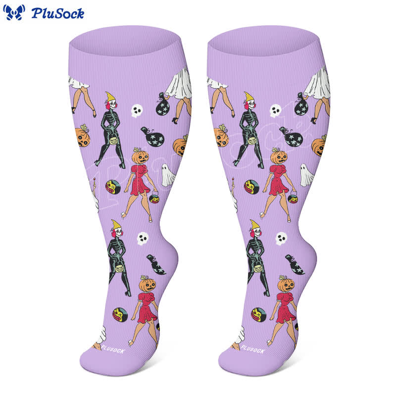 Plus Size Halloween Fantasy Ghost Print Compression Socks(3 Pairs) - image 2