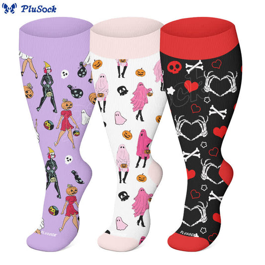 Plus Size Halloween Fantasy Ghost Print Compression Socks(3 Pairs) - image 1