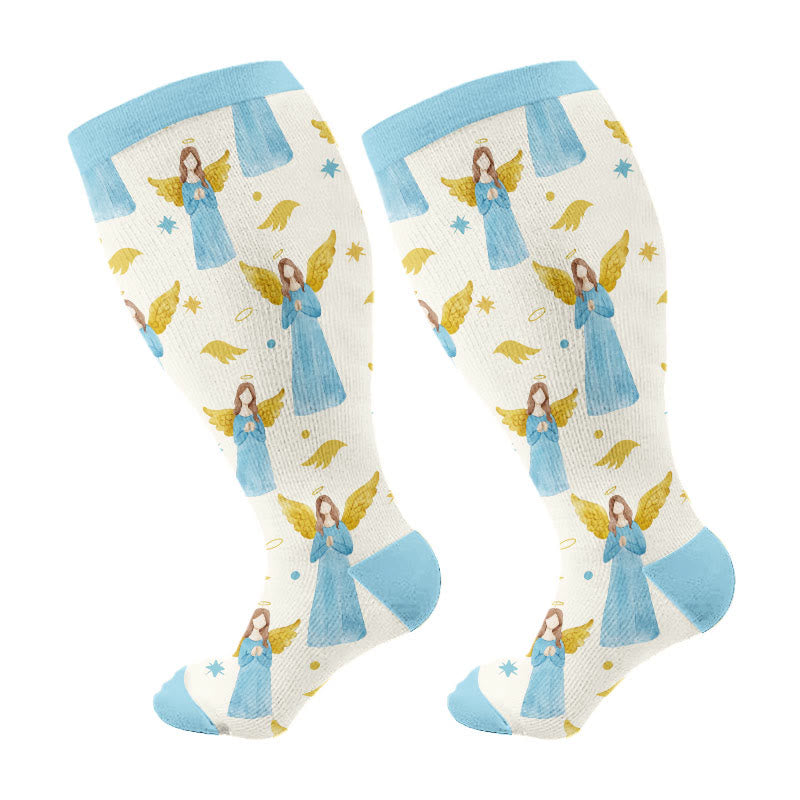 Plus Size Panda Angel Compression Socks(3 Pairs) - Blue(1 Pair) - 4XL - image 6